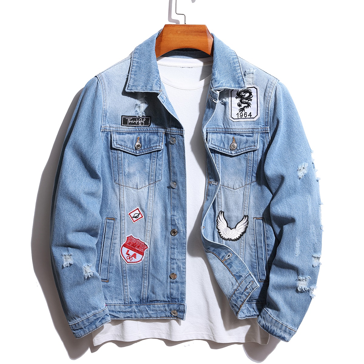 Embroidery Patches - Vintage Men's Ripped Baggy Winter Denim