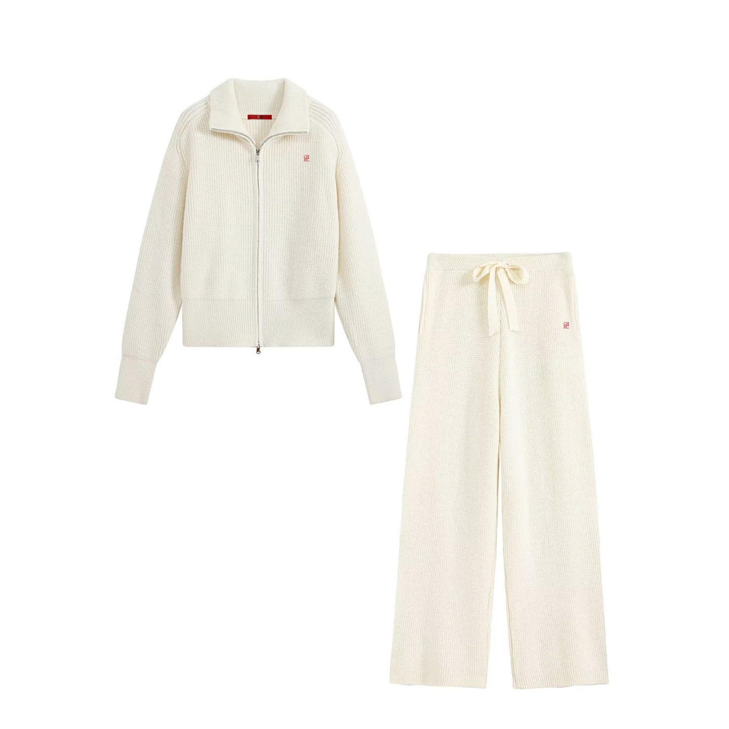 Women Zip Up Collar Knit Two P - Embroidery Red recension och pris