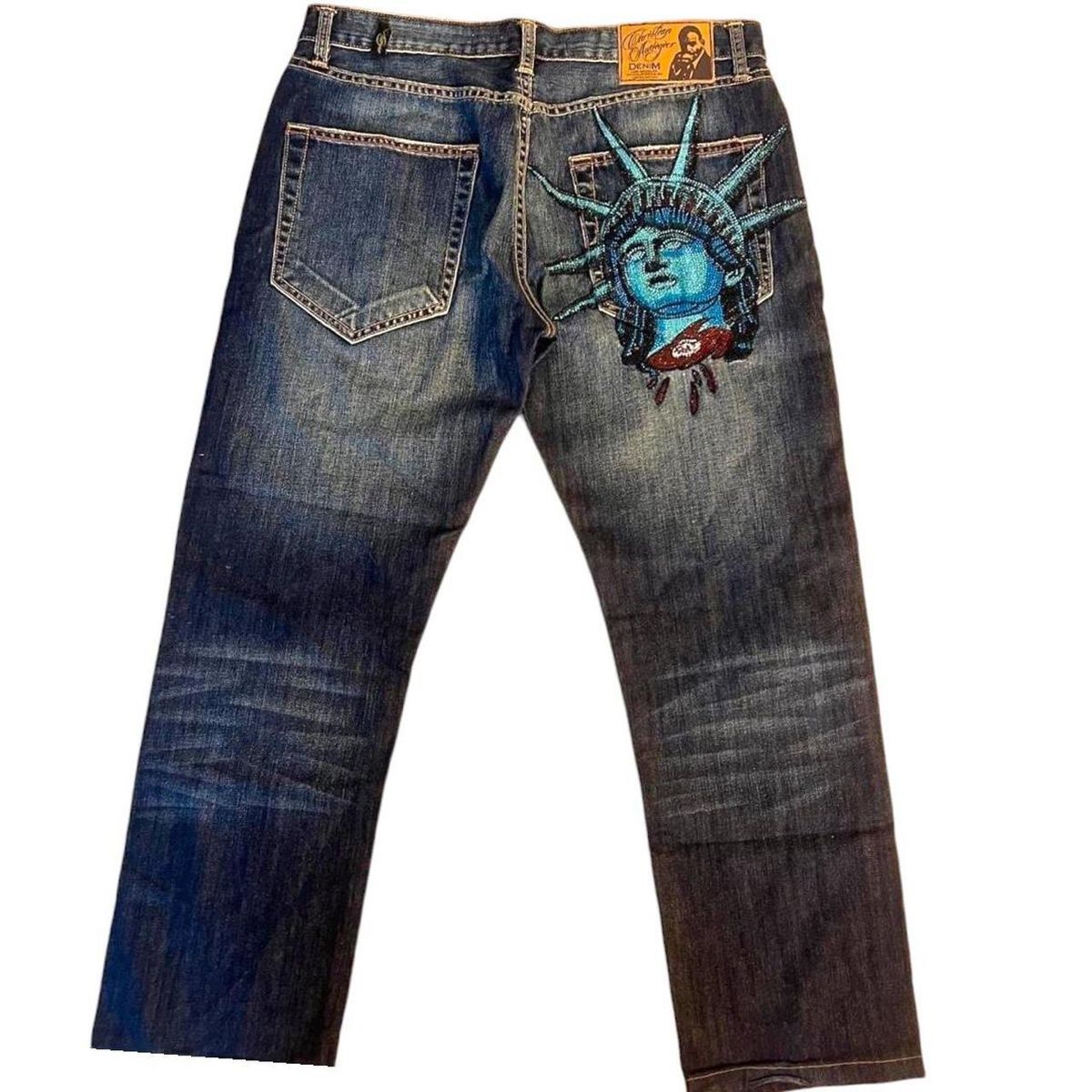 Y2k 2000s Statue of liberty Di - Embroidery Jeans Sakura recension och pris
