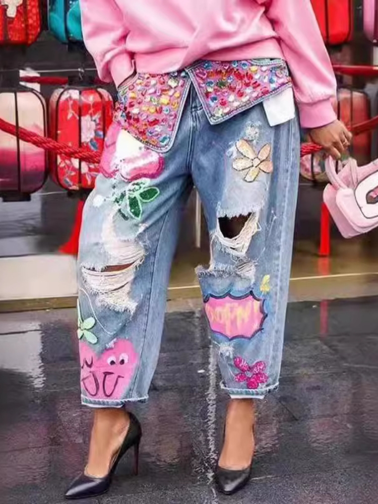 Chic Women Spring Floral Embro - Embroidery Jeans Sakura recension och pris