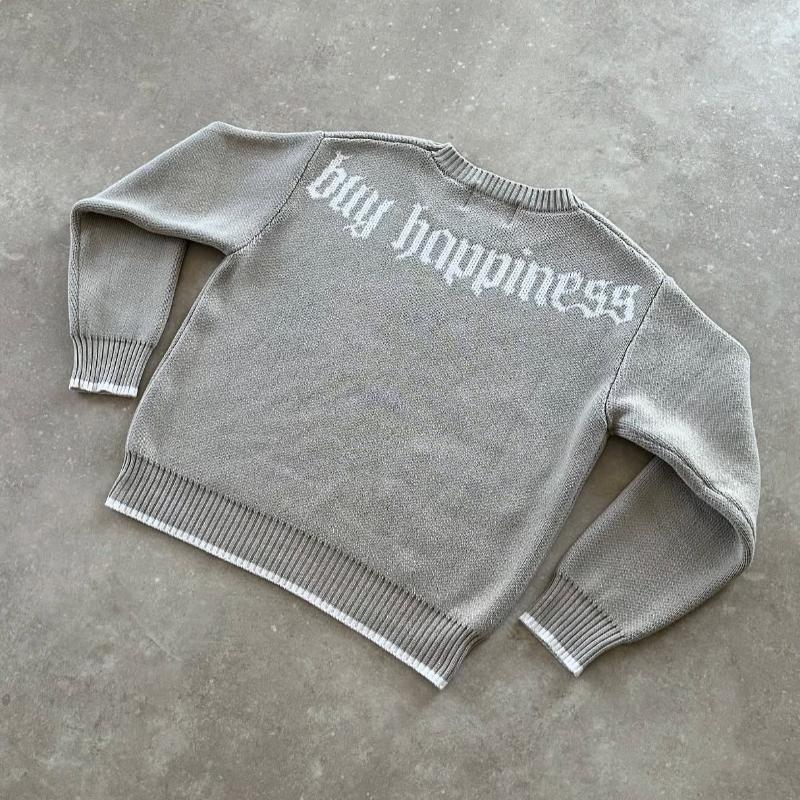 Grey Y2K Men Boxy Knitted Swea - Embroidery Gothic recension och pris