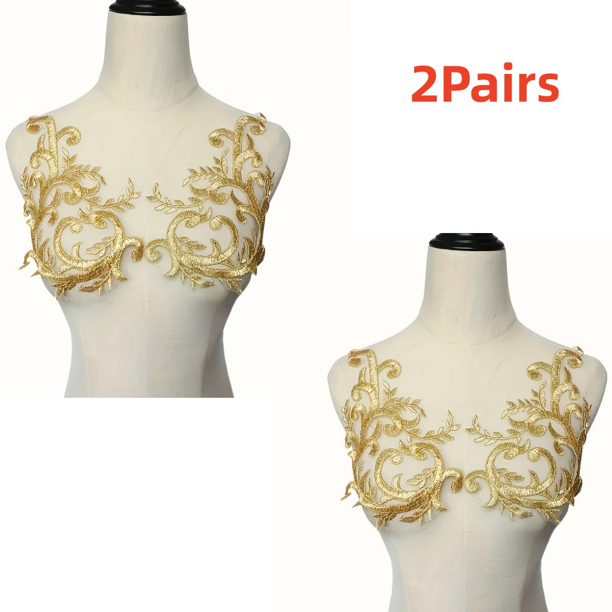 2Pairs  Gold Lace Fabric Flowe - Embroidery Flower Pattern recension och pris