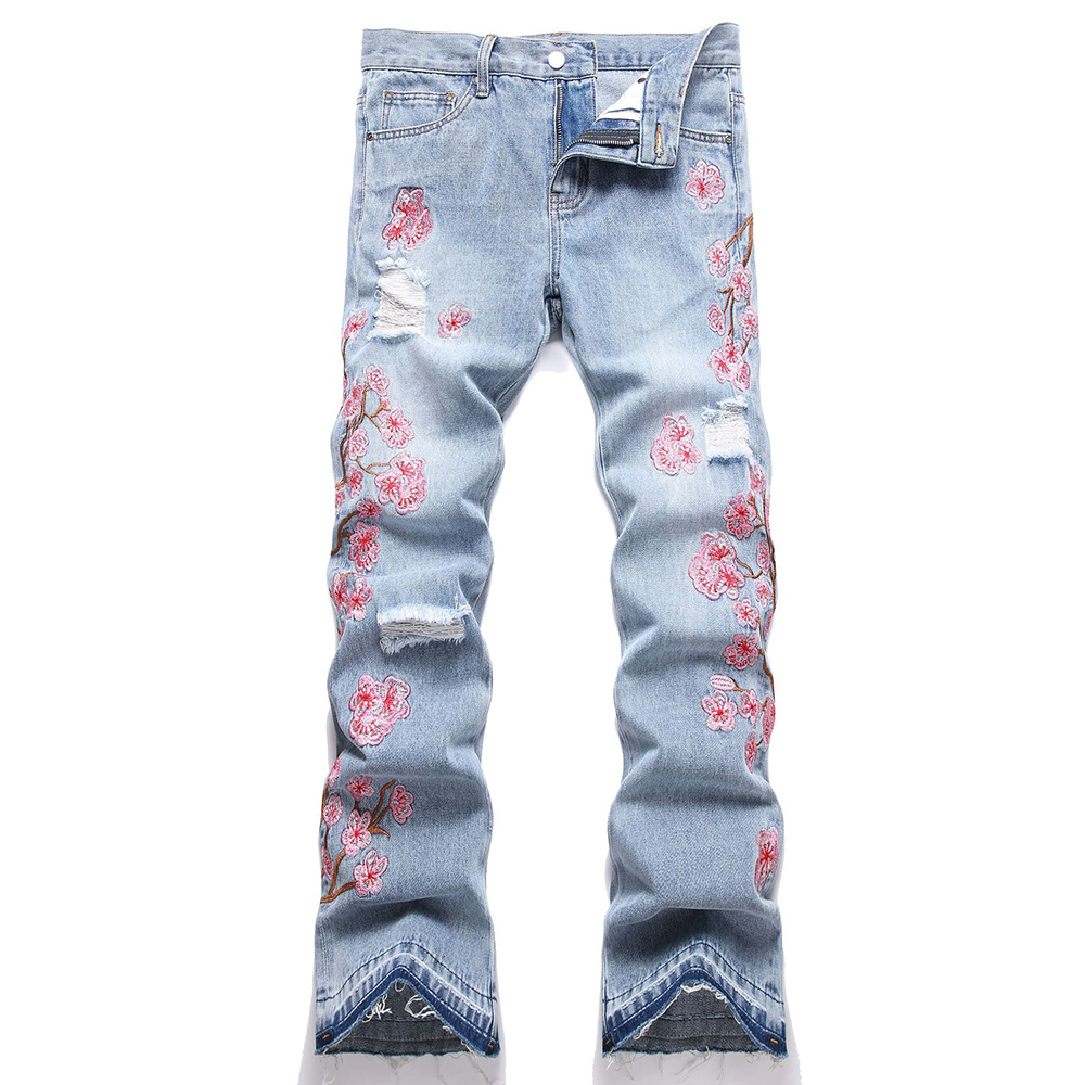 Men Flower Embroidery Denim Je - Embroidery Jeans Sakura recension och pris
