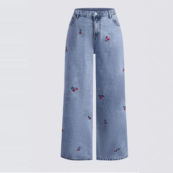 Retro Washed Denim Jeans Women - Embroidery Jeans Sakura recension och pris