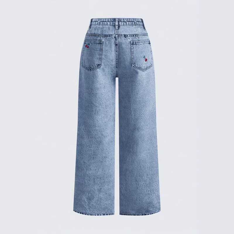 Retro Washed Denim Jeans Women - Embroidery Jeans Sakura recension och pris