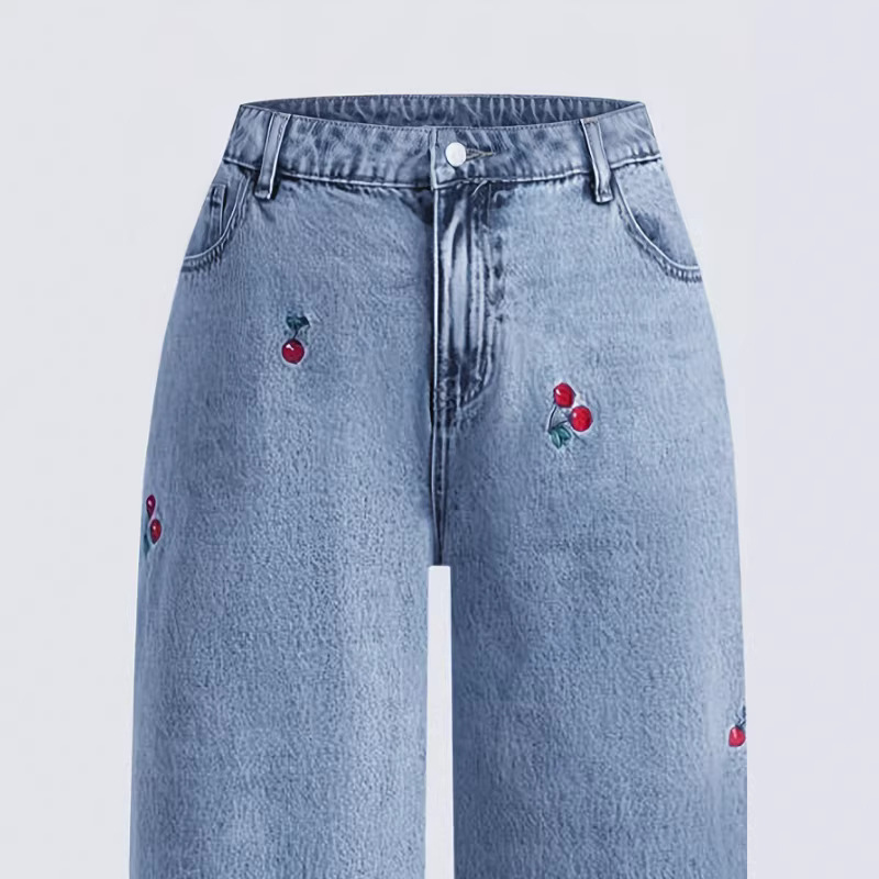 Retro Washed Denim Jeans Women - Embroidery Jeans Sakura recension och pris